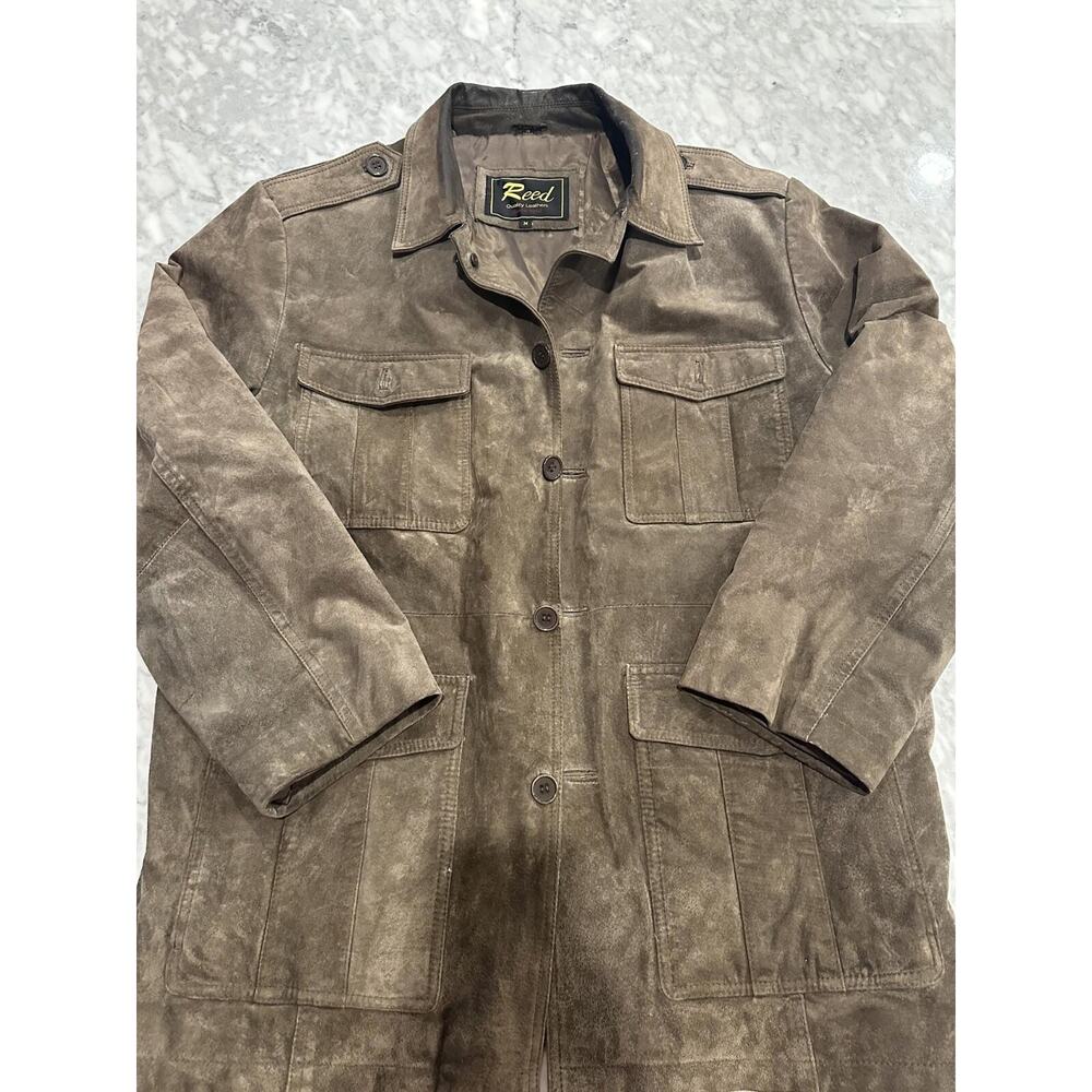 Reed 100% Real Leather Vintage Brown/Green Lined Barn Chore Jacket M